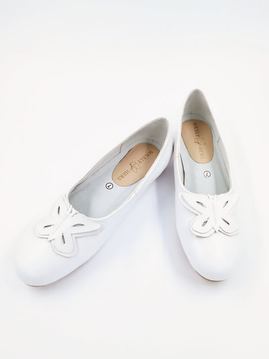 Cara Almond Toe Ballet Flats (White)