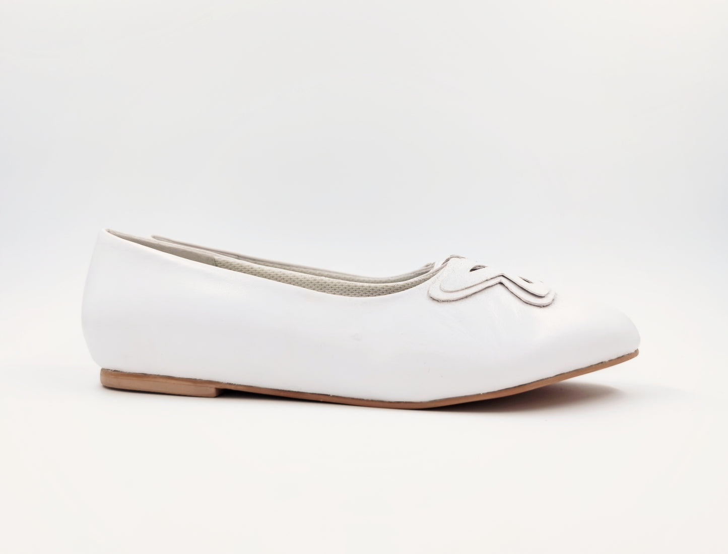 Cara Almond Toe Ballet Flats (White)