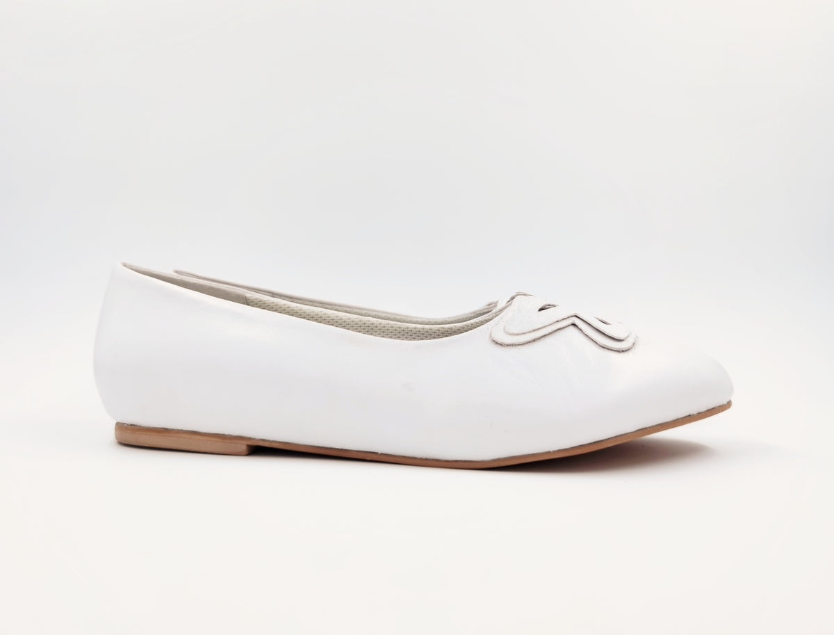 Cara Almond Toe Ballet Flats (White)