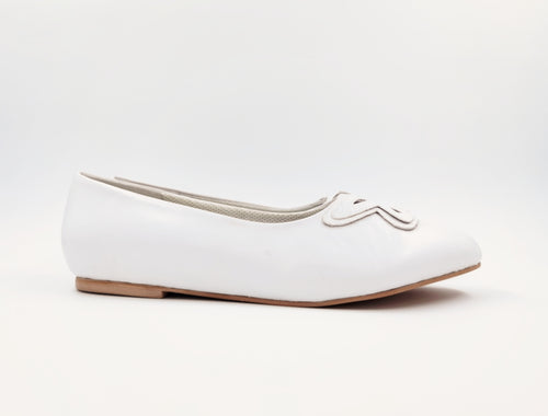 Cara Almond Toe Ballet Flats (White)